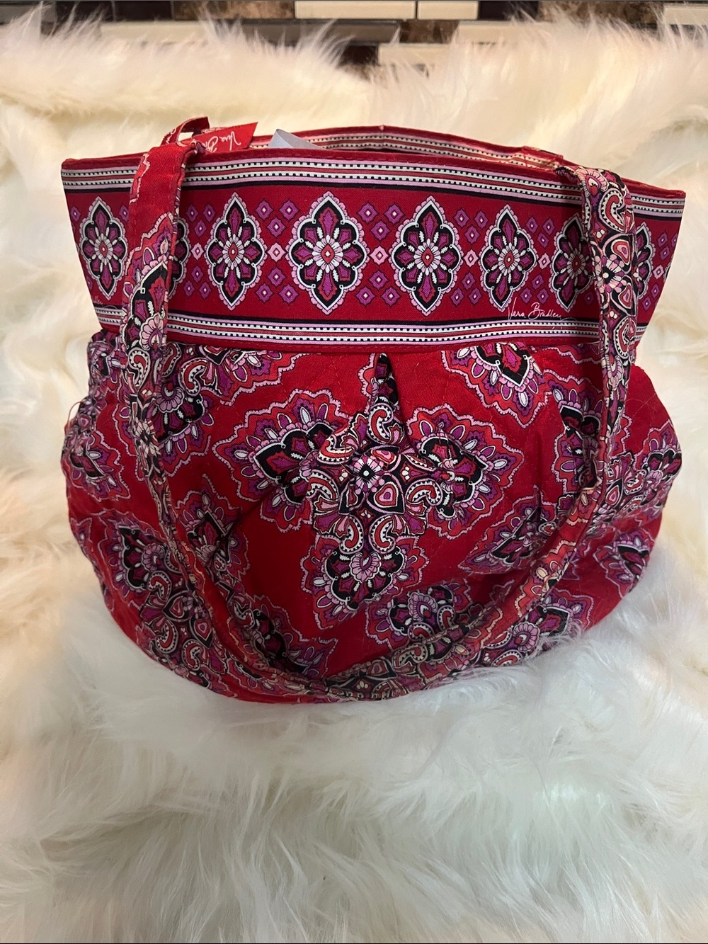 Vera Bradley Red Quilted Printed Tote - Picture 4 of 5